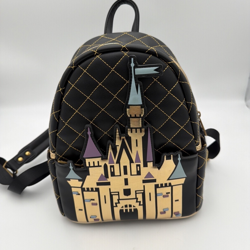 Loungefly Disney Mini Backpack Women OS Black Gold 70th Anniversary NWT Castle